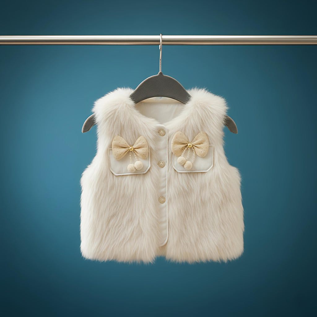Adorable Faux Fur Bow-Embellished Vest for Babies