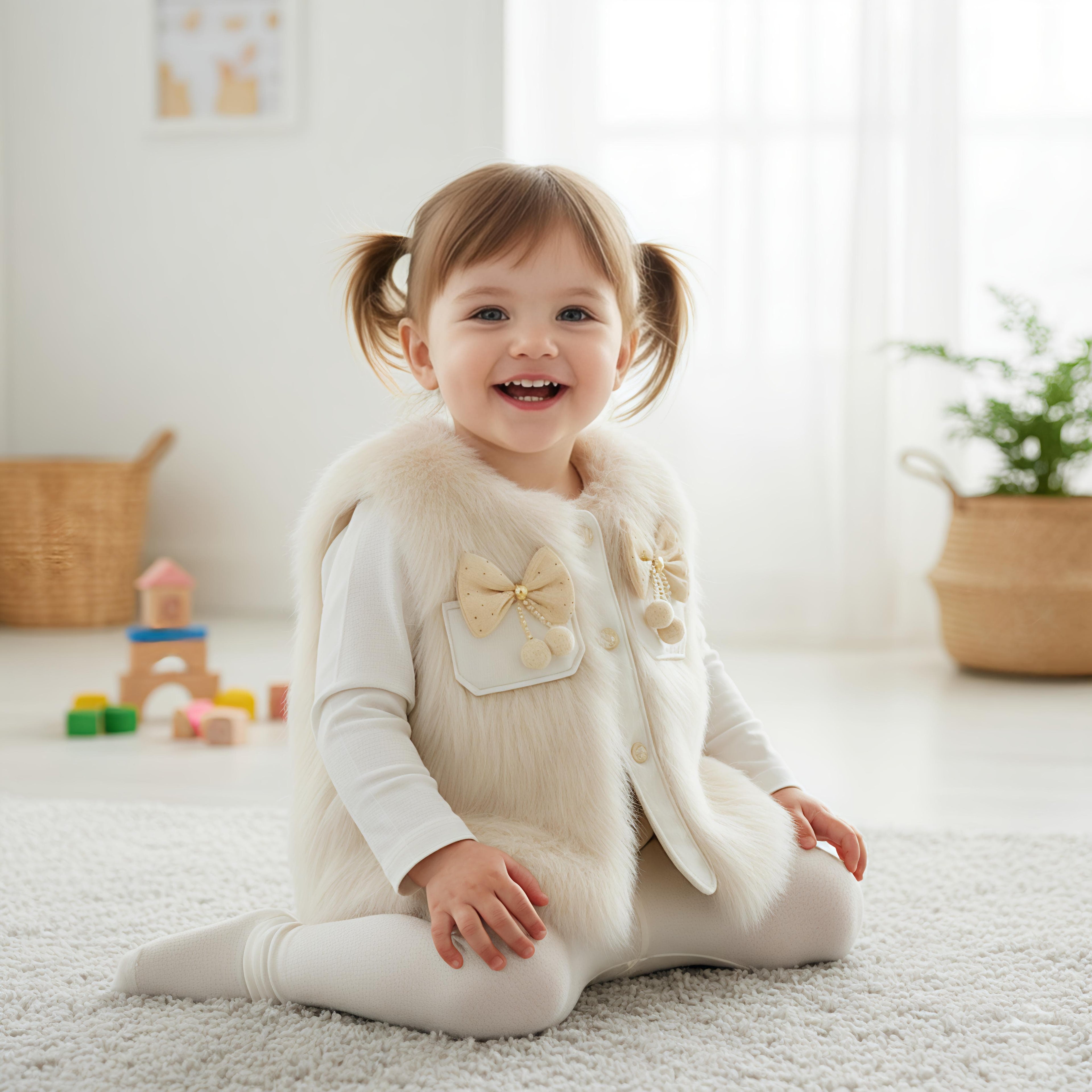 Adorable Faux Fur Bow-Embellished Vest for Babies