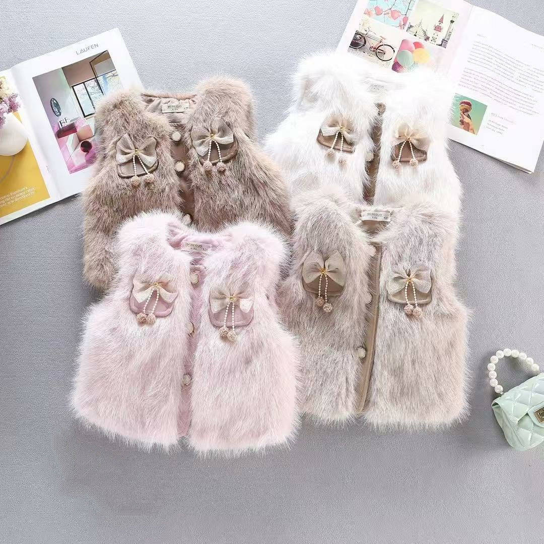 Adorable Faux Fur Bow-Embellished Vest for Babies