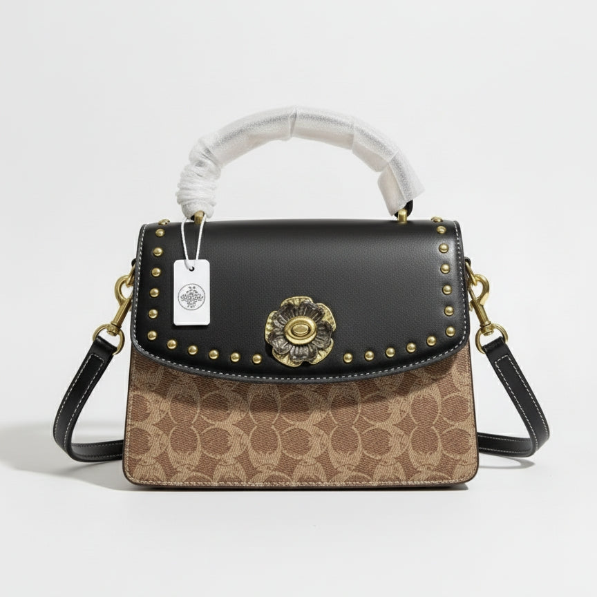 Vintage-Inspired Flap Bag in Signature Canvas with Tea Rose Clasp